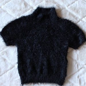 Fuzzy Mock Neck Baby Tee- Black